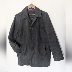 Tommy Hilfiger Black Pea Coat Wool Blend Structured Shoulders